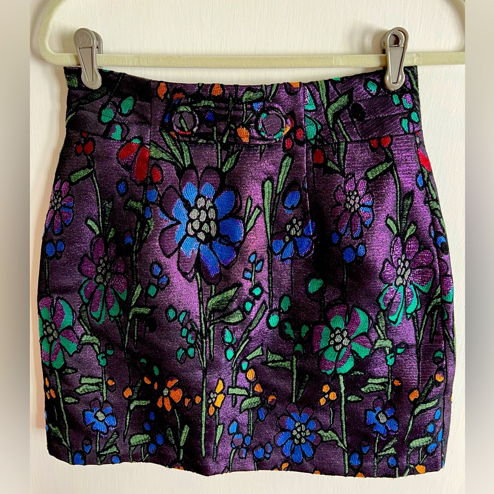 Cynthia Rowley Metallic Purple Floral Jacquard Mini Skirt Size M